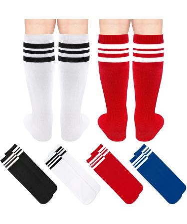 Qikqik 4 Pairs Toddler Soccer Socks | Kids Baseball Knee High Cotton Tube Socks | 3-6 Years | Red, Blue, Black, White - Buy Online on GoSupps.com
