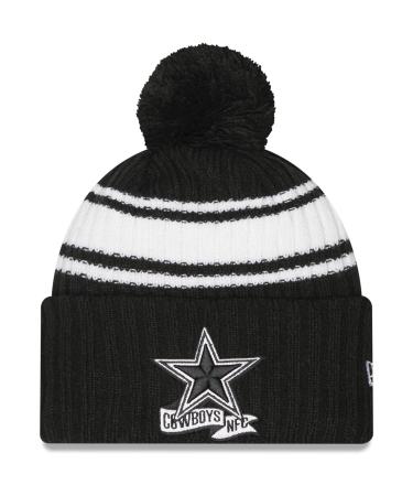 New Era Men's NFL 2022 Sideline Cuffed Pom Knit Hat Dallas Cowboys, Black One Size