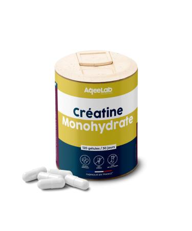 Creatine Monohydrate Energy & Strength Tested in an independent laboratory Made in France AqeeLab Nutrition: the eco-friendly brand (120 capsules)