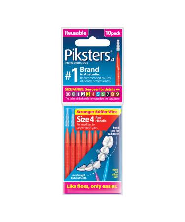 Piksters Interdental Brushes Size 4 Red Handle Red (Size 4) 10 Count (Pack of 1)