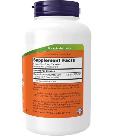 Now Foods Cherry Concentrate 750 mg - 180 Vegan Capsules for Antioxidant Support - Buy Online on GoSupps.com