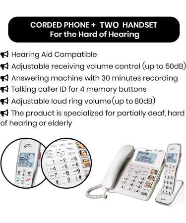 Geemarc Amplidect 595 Combi Twin - Amplified Corded Phone with 2 Cordless Handsets, Big Buttons and SOS Buttons - Hearing Aid Compatible - Buy Online on GoSupps.com