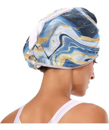 Marble Blue Gold White Abstract Hair Towel 2 Pack | Super Absorbent Quick Dry Hair Turbans for Women & Girls - Buy Online on GoSupps.com