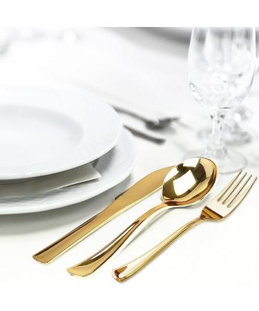 FORKED 50 Gold Plastic Knives - Fancy & Heavy Duty Silverware - Durable & Disposable - 6.9 Inch - Buy Online on GoSupps.com
