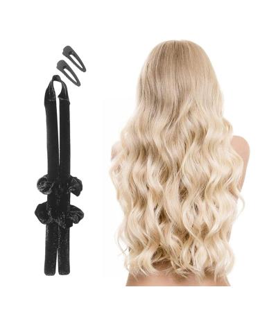No Heat Curling Iron Sleeping Sponge Hair Curling Iron No Heat Wire Curling Ribbon Rod Big Wave Curling Rod Hair Curling Tool with Claw Clip Curling Ribbon Rod for Women with Long Hair Black