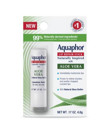 Aquaphor Naturally Inspired Lip Repair Stick with Aloe Vera and Natural Shea Butter Hydrating Lip Balm Immediately Relieves Dryness 0.17 Oz Stick 0.17 Ounce (Pack of 1)