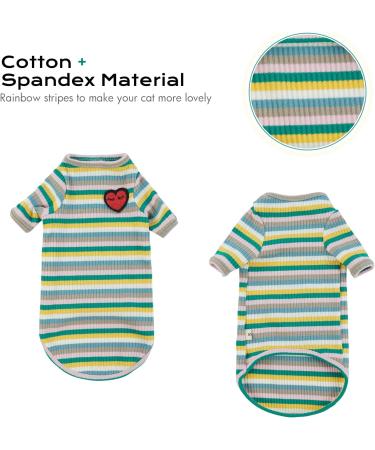 Pumyporeity XXL Green Stripes T-Shirt for Sphynx Cats | Soft Breathable Pajama Tank Top for Hairless Cats | Comfortable & Stretchy Cat Vest - Buy Online on GoSupps.com