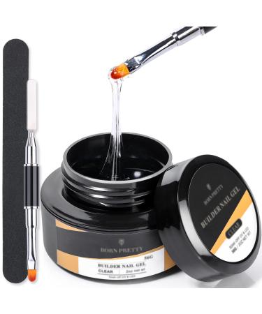 BORN PRETTY Builder Nail Gel Strengthen Nail Extension Gel Clear 56g Nail Art Manicure Set with Nail Forms Nail Brush Tools