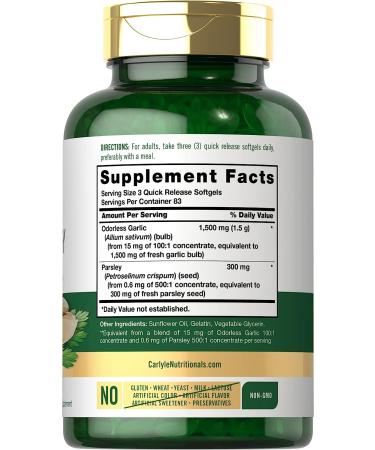 Carlyle Odorless Garlic & Parsley 1800mg Softgels - 250 Count | Non-GMO & Gluten Free - Buy Online on GoSupps.com