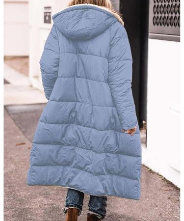 Hanxiulin Oversize Winter Coat for Women | Plush Hoodie Jacket | Warm Windproof Fleece Outerwear | Thick Bubble Jacket in Light Blue XXL - Buy Online on GoSupps.com