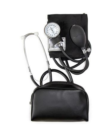 HealthSmart Manual Blood Pressure Monitor, Self Taking Blood Pressure Kit, With Standard Cuff Size 10-14 Inches with Attached Stethoscope, Black, Adult