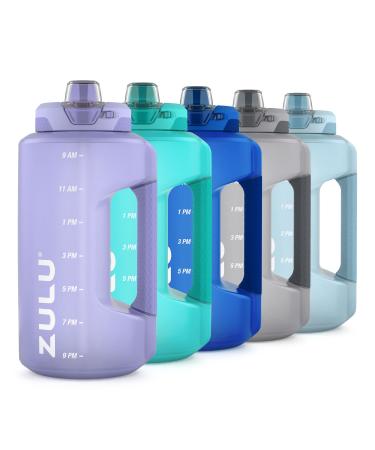 Zulu Goals Half Gallon Jug with Time Marker & Handle for All Day Hydration & Silicone Straw with Locking, Leak-Proof Lid, BPA Free, Tropical Violet, 64oz Lilac