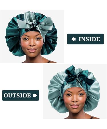 WEIPAO Silk Satin Bonnet - Reversible Double-Sided Sleep Cap for Curly Hair - DarkGreen+LightGray - Buy Online on GoSupps.com