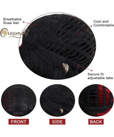 Creamily 14 Inches Black Red Wig for Women Girls Short Curly Synthetic Wig with Bangs Lovely Black and Red Bob Wavy Wig Cosplay Party Halloween Wig for Women E-Black and Red - Buy Online on GoSupps.com