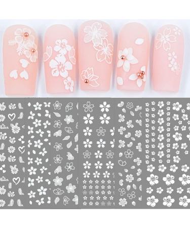 Transparent White Flower Nail Art Decal Stickers for Women Girls Fingernails Designs and Nail Decoration Self Adhesive Floret Nail Stickers for Nails Decor (Pack of 6) White Five Petaled Flowers