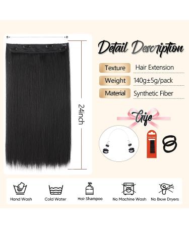 Isaic 24 Inch Black Straight Hair Extensions for Women - Heat Resistant Synthetic Invisible Wire Hairpiece with Adjustable Size and 4 Secure Clips for Daily & Party Use - Buy Online on GoSupps.com