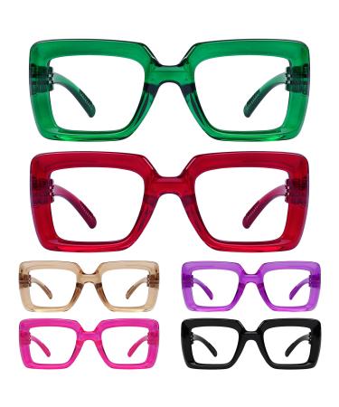 Eyekepper Women's Reading Glasses Metalless Screwless Spring Hinges 6 Pack Ladies Oversized Square Thick Frame Readers +2.25 6 Pack Mix Color 2.25 x