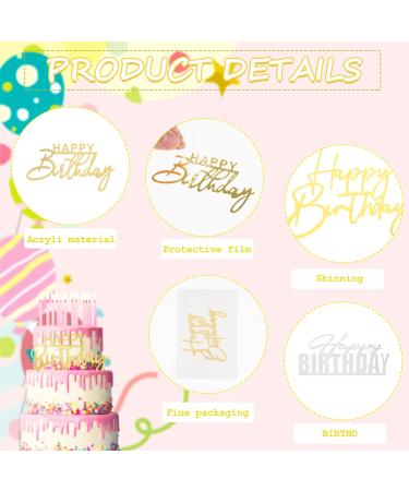 Ouligay 6Pcs Happy Birthday Cake Toppers Side Mirror Acrylic Cake Topper Glitter Happy Birthday Cupcake Toppers Birthday Decorations for Birthday Wedding DIY Cake Party Supplies - Buy Online on GoSupps.com