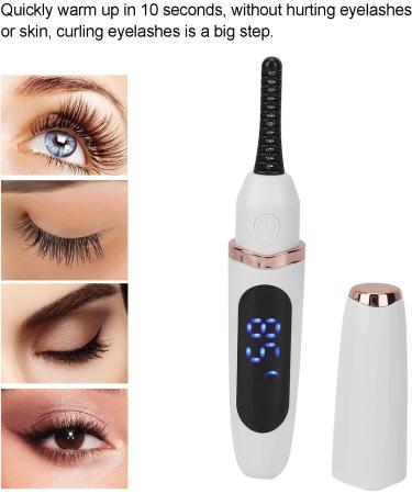 Heated Eyelash Curler USB Rechargeable Electric Heating Eyelash Curler 2 Temperature Eyelash Curler with Built-in Comb Fast Heating for Women (White) - Buy Online on GoSupps.com