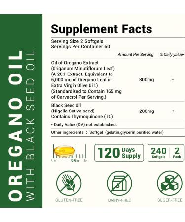 HIIHONE Oil of Oregano Softgels - Oil of Oregano with Black Seed Oil Formulated with Carvacrol 165mg & Thymoquinone 240 Softgels (2 Packs) - 120 Days Supply - Buy Online on GoSupps.com