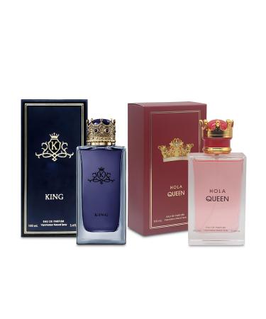 King&Hola Queen Couple Set Perfume for Women/Men Eau De Parfum - Amber Floral Jasmine Bourbon Vanilla & Woods Oriental-Floral Women/Men Cologne with a Modern Twist Elegant 100ml Bottle for Best Gift