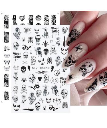 8 Sheets Halloween Nail Art Stickers - 3D Gothic Designs for Women | Skull Snake & Flower Decals | Perfect for Spooky Nail Art - Buy Online on GoSupps.com