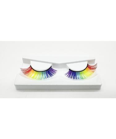 Alluring Synthetic Mink Lashes Reusable Strip False Eyelashes Cat-Eye Fun Colored 3D Look Lashes 2 Layers (Rainbow)