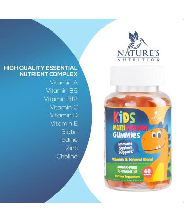 Kids Sugar Free Multivitamin Gummies - Immune Support with Vitamin C, E, Zinc - Chewable Orange Flavor - Vegetarian & Gluten Free - 60 Count - Buy Online on GoSupps.com