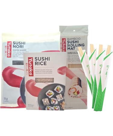 Sushi Kit Sushi Making Kit for DIY Sushi at Home contains Sushi Rice Rice Vinegar Soya Sauce Rolling Mat Wasabi Pickled Ginger Nori and Chopsticks - Complete Set - Buy Online on GoSupps.com