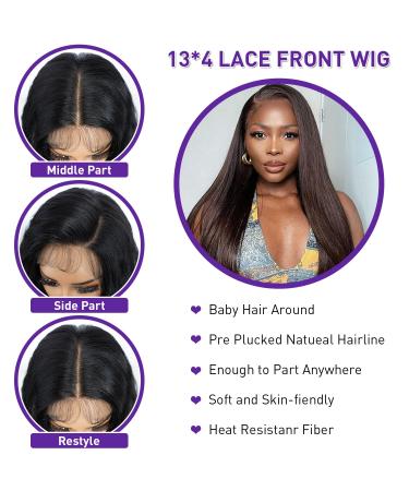 Joedir 13x4 Lace Front Wig - Long Straight Synthetic Hair for Black Women | Light Yaki Hair with Baby Hair & Free Parting | 76 cm F5/6A - Buy Online on GoSupps.com