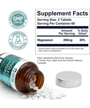 Hydrogen Water Tablets 12ppm with Magnesium Brain Health Cognition Function Cellular Energy Boost Antioxidant Promote Metabolism Non-GMO & Gluten Free 120 Tablets - Buy Online on GoSupps.com