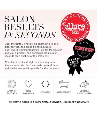 Static Nails Reusable Pop-On Manicure Set - Ballerina Square Shape | Includes Non-Damaging Glue | Fake Acrylic Press On Nails - Buy Online on GoSupps.com