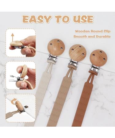 Silicone Dummy Clips Set 3pcs with Adapter Ring | One-Piece Design Pacifier Chain for Boys and Girls - Brown - Buy Online on GoSupps.com
