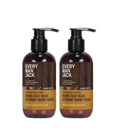 Every Man Jack Beard + Face Wash - Subtle Sandalwood Fragrance - Deep Cleans and Helps Condition and Soften Your Beard and Skin Underneath - Naturally Derived with Aloe and Glycerin- 200 mL twin pack