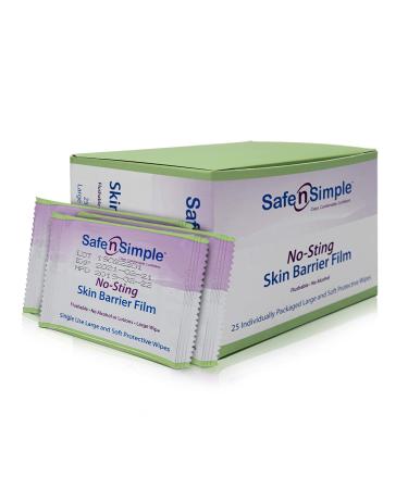 Safe n' Simple Skin Barrier Wipes - 25 Large 5 x 7 Individually Wrapped No-Sting Barrier Film Wipes - Skin Prep Protective Wipes - Bandage Medical Barrier Film for Skin
