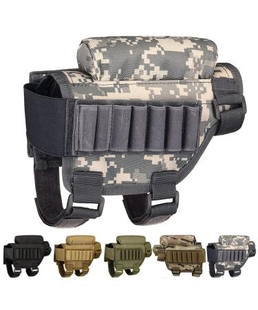 Wsobue Rifle Buttstock, Hunting Shooting Tactical Cheek Rest Pad Ammo Pouch with 7 Shells Holder Camouflage CP