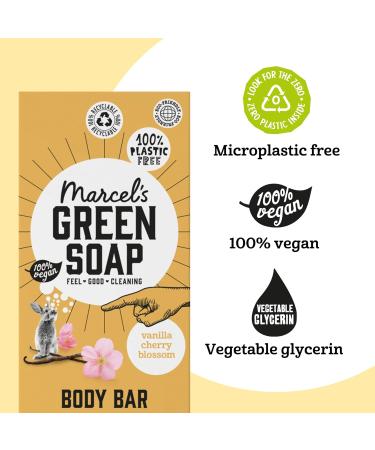Marcel's Green Soap Body Bar Vanilla & Cherryblossom 150g - Eco-Friendly & Vegan - Biodegradable - Save 3 Shower Gel Bottles - Buy Online on GoSupps.com