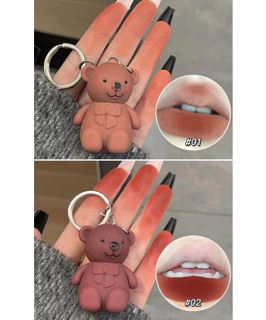 6Pcs Keychain Bear Lipsticks - 2 in 1 Matte Velvet Lipgloss Set with Keychain - Waterproof Long Lasting Lip Stain - Cute Bear Beauty Makeup (6 colors) - Buy Online on GoSupps.com