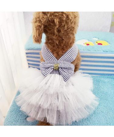 Tonsee Dog Tutu Dress with Bowknot - Striped Lace Princess Outfit for Small Dogs | XS White - Buy Online on GoSupps.com