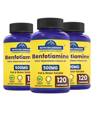 Nutriselect B1 Benfotiamine 500mg per Serving 120 Capsules Fat & Water Soluble Vitamin B1 Gluten Free Non-GMO Vegetarian 3pack
