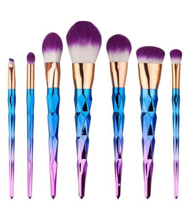 7 pc Unicorn Makeup Brushes with Colorful Bristles Diamond Shaped Handles Fantasy Makeup Tools Foundation Eyeshadow Brush Kit Cosmetic Beauty Gift for Girls