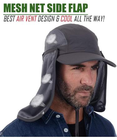 USHAKE Sun Cap Fishing Hat with Face Neck Cover Flap - Dark Grey - Buy Online on GoSupps.com
