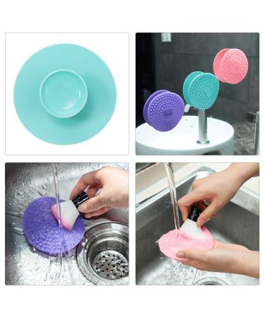 Silicone Makeup Brush Cleaning Mat - 3 Piece Set | Brush Scrubber Pad with Suction Cup | Green Purple Pink - Buy Online on GoSupps.com