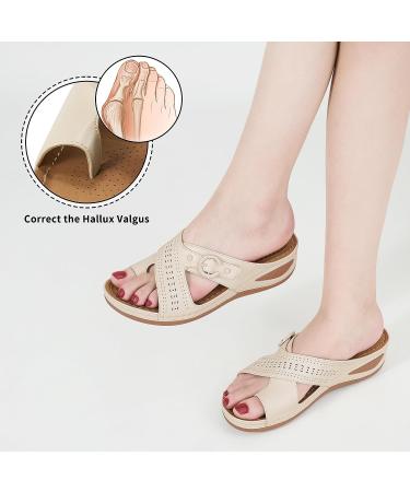 Judxsious Women's Comfortable Orthopedic Wedge Sandals - Cushioned Platform Sandals for Dressy Summer Beach Walking (6, Apricot) - Buy Online on GoSupps.com