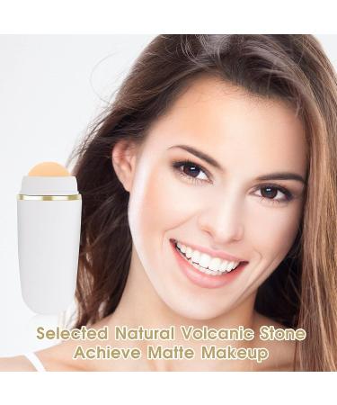 Portable Oil Control Roller with Volcanic Ball and Cleaning Sponge - White | Reusable Oil Absorbing Volcanic Roller - Buy Online on GoSupps.com