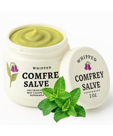 Organic Comfrey Salve Peppermint Comfrey Cream | Comfrey Salve for Bone Support Organic | Joint & Muscle Support Cream Whipped Balm 2oz Peppermint with Grass-Fed Beef Tallow & Jojoba Oil