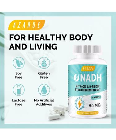 NADH 50mg & Coenzyme Q10 - High Dose Cellular Energy Supplement Antioxidant Support ATP Production - 120 Capsules (2-Pack) - International Shipping Available - Buy Online on GoSupps.com