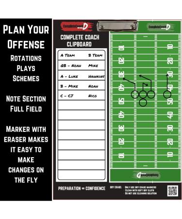 Coach D's Double-Sided Dry Erase Clipboard for Flag Football & Tackle - Plan Offense & Defense Easily - Includes Bonus Whistle & Marker - Buy Online on GoSupps.com