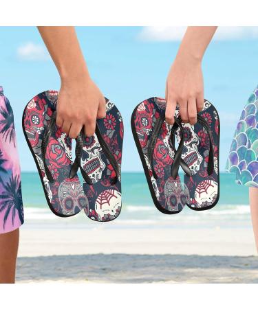 Mnsruu Skull Flip Flops - Red Floral Small Multicolor | Stylish & Unique International Shipping - Buy Online on GoSupps.com
