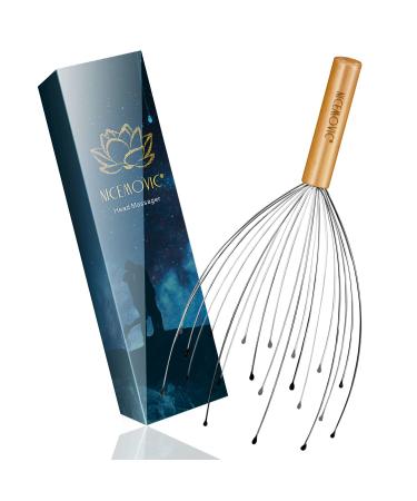 NICEMOVIC Scalp Head Massager, Wooden Handheld Head Massager Scratcher Tingler Tools, 20 Fingers Hair Scalp Scratcher for Deep Relaxation and Stress Relief 1 Pack Wooden